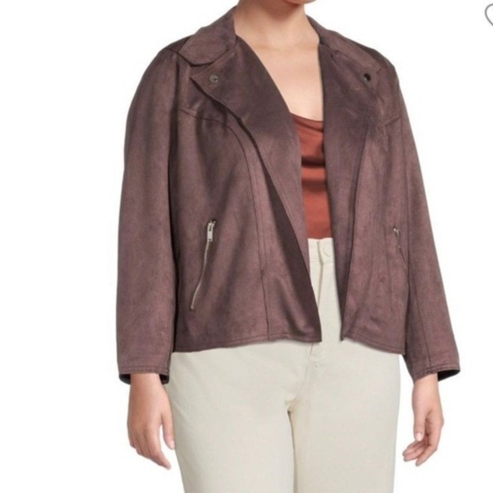 Philosophy Moto Jacket Womens Plus Size Faux Suede‎ Brown Full Zip